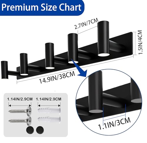 Matte Black Coat Rack Wall Mount - 5 Hooks, Heavy Duty Stainless Steel Wall Hooks for Towels, Coats, Robes, Bags, Hats, Keys, Wall Coat Hanger for Bathroom, Entryway, Kitchen, Hotel, Bedroom, Office - color: Matte Black, size: “T“ Shape 5 Hooks 1 Pack