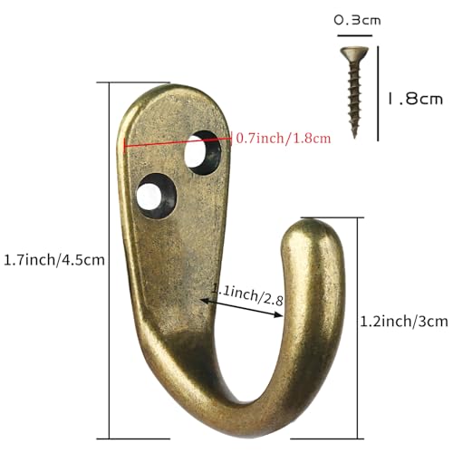 IBosins 15PCS Coat Hooks Wall Mounted Single Prong Robe Hook for Hanging Towel Hooks with 30 Screws for Bags, Hat, Cap, Scarf, Cup - color: Antique Brass
