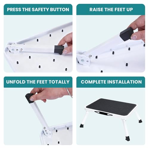 OLIXIS Foldable Step Stool, 330lbs with Non-Slip Platform & Rubber Feet | 1-Step Ladder with Carrying Handle, Sturdy Metal Stool for RV, Truck, Home Kitchen, Indoor & Outdoor Use - size: 1 Stool