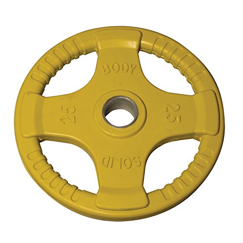 Body-Solid Quad Grip Design Rubber Plate - Olympic Weight Plates with Rubber Coating for Weight Lifting and Strength Training - style: 25 lbs.