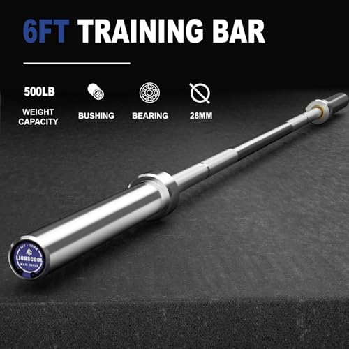 LIONSCOOL Premium 4ft/4.9ft/6ft Barbell for Strength Training and Olympic Weightlifting, 2 Inch Weight Bar for Squats, Curls, Deadlifts, Presses, Hip Thrusts, 350lbs/500lbs Capacity - color: Silver Chrome, 6FT, 500LBS, size: 6 ft