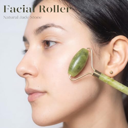 BAIMEI IcyMe Jade Face Roller & Gua Sha, Facial Beauty Skin Care Tools, Self Care Gift for Men Women, Massager for Face, Eyes, Neck, Relieve Fine Lines and Wrinkles - Green - color: Jade Green