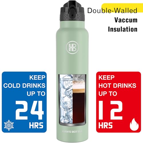 Han's Bottle Sports Water Bottle - 32 Oz, Straw Lid, Leak Proof, Vacuum Insulated Stainless Steel, Double Walled, Thermo Mug,Pine Green - color: Pine Green, size: 32 Ounces