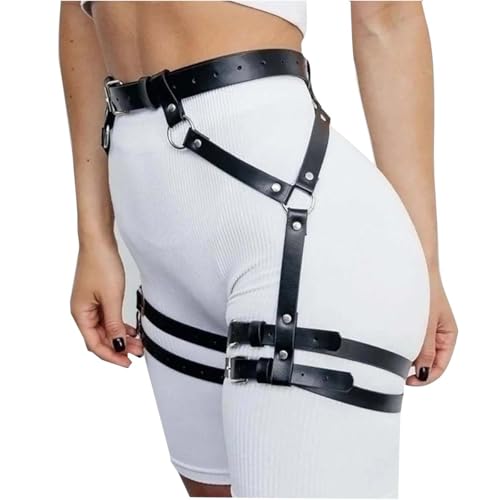 Women's garter belt Leather Thigh harness Punk Leg Belts lingerie Bar Carnival Party Cosplay outfits Accessories - color: Black2
