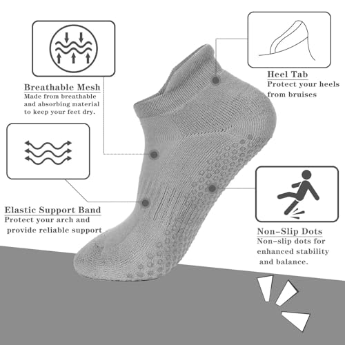 loudashuaiqi Grip Pilates Socks Non Slip Athletic Yoga Socks with Grips for Women Grippy socks for Hospital Workout Barre - style: Black/Dark Grey/Light Grey