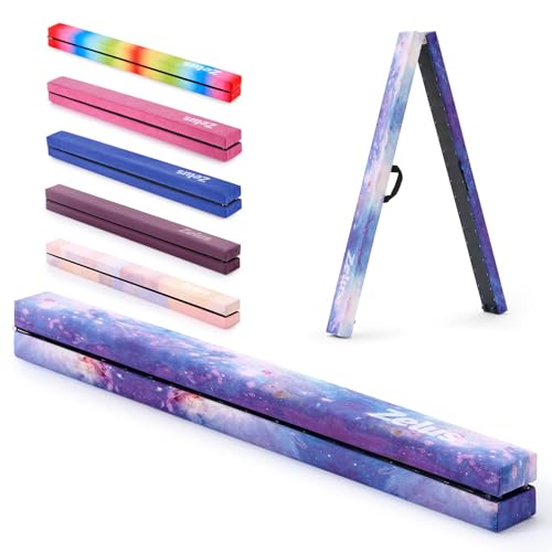 ZELUS 8' Folding Gymnastics Balance Beam, Floor Balance Beam w/Carry Handles Anti-Slip Base for Kids, Beginners & Professional Gymnasts - color: Star