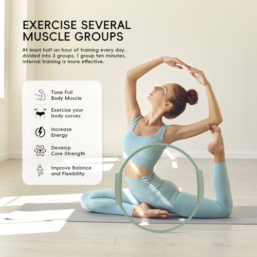 Yoga Pilates Resistance Ring for Leg and Butt Training, Portable Exercise Equipment with Anti-Slip Silicone, Home and Office Workouts, Postpartum Toning - color: Green