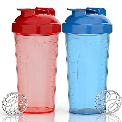 2 Pack 28oz Protein Shaker Bottles, Leakproof BPA Free Gym Mix Cups - color: Red+Blue