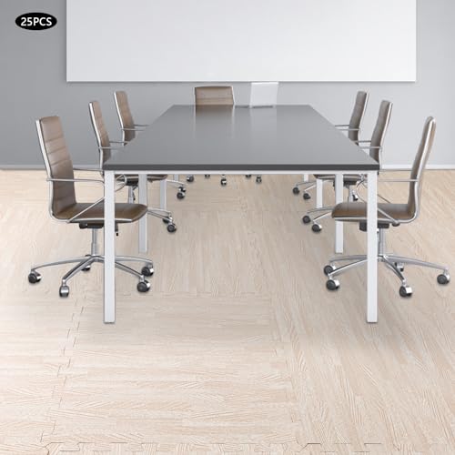 25Pcs Foam Mat, 24" × 24" White Wood Grain Thick Printed Foam Tiles, Interlocking Floor Mats for Home Playroom Basement, Apartment, Trade Show, Dance