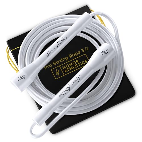 Honor Athletics | Pro Boxing Rope 3.0 | 5.3mm Jump Rope Indoor/Outdoor Adjustable For Boxing | Ultra-Durable, Non-Kinking TPU-PVC blend/Unbreakable Handles | Adjustable | Skipping Rope - color: White Handles / White Cord