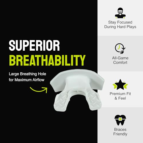 DAMAGE CONTROL Youth Football Mouth Guard – Breathable No Boil Mouthpiece, Protects Lips & Teeth, Works with Braces, Includes Helmet Strap – Sports Gear & Accessories (White) - color: White