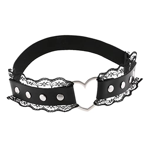 Adjustable Elastice 2 Rows Leather Leg Harness Garter Belt Punk Gothic Thigh Ring Garter - color: Black Lace With Heart