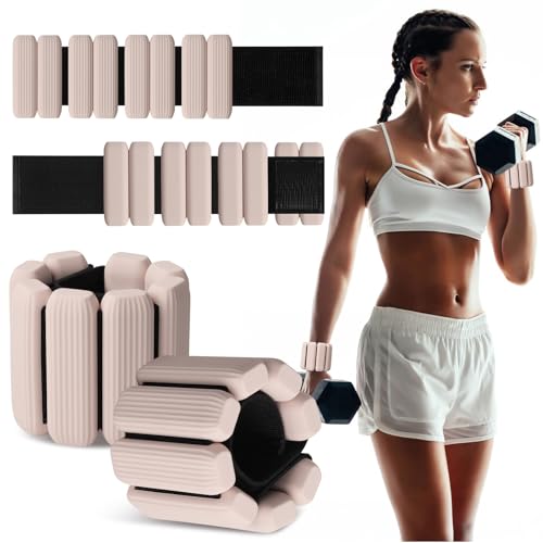 Wrist Weights Set of 2, Wearable Wrist Ankle Weights for Women & Men, Silicone Weighted Bangles Adjustable Arm and Leg Weights for Walking Yoga Pilates Running Dance Gym 2lb - color: Beige Pink