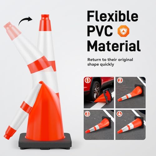 HiGiant 28 Inch Traffic Cones 8 Pack, Orange Safety Cone with Weighted Base, High-Visibility and Impact-Resistant, for Parking, Road Construction, Drivers Training, Driveway - size: 28 Inch