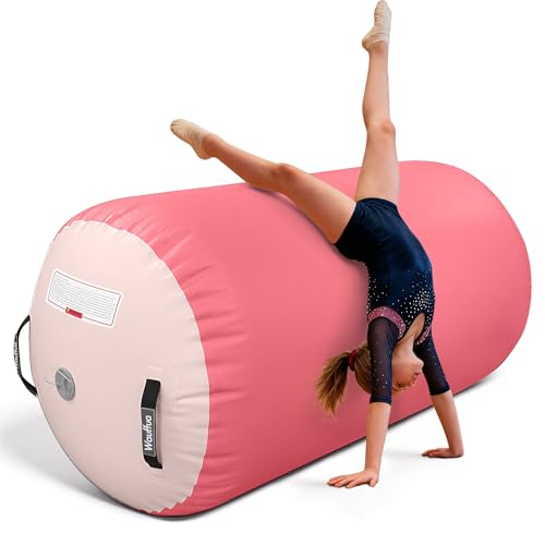 Gymnastic Air Barrel, Inflatable Tumble Track, Tumbling Mat, Roller Octagon Trainer for Back Handspring and Back-bend for Home, Gym, No Pump - color: Pink, size: 3.3'L x 2'D，nopump