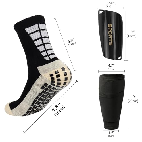 Soccer Socks with Shin Guard for Men, 1 Pairs Mens Grip Soccer Socks and 1 Pairs Shin Sleeves with Shin Guards, Footaball Equipment Shin Sleeves with Pads for Adults - color: A Black