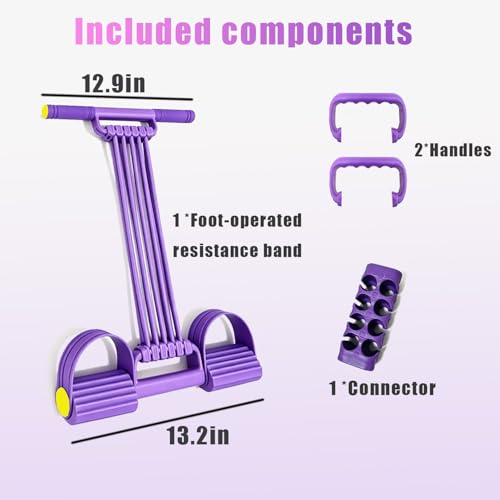 3 in 1 Adjustable Pedal Resistance Band, 10-Tube Multifunction Tension Rope | Pedal Resistance Band With Handle Suitable for Yoga, Pilates, Fat Loss, and Full-Body Shaping Workouts - color: Purple