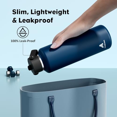 POWCAN 24 oz Water Bottle Insulated: BPA-Free, Leakproof Lid with Straw, Lightweight, Flex Cap, Stainless Steel Water Bottle for Office, Men, Gym, Commute, Worker, Walking, Cycling (Indigo Blue) - color: Indigo Blue, size: 24 Ounces
