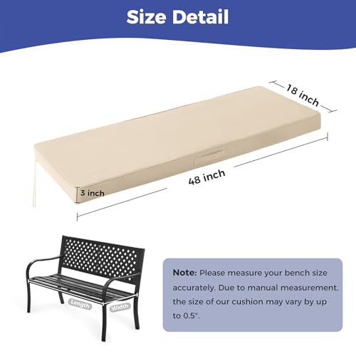 IPYNBAP Outdoor Bench Cushions for Outdoor Furniture, 48x18x3 Inch, Waterproof Bench Pillow, Fade Resistant Long Bench Seat Pads for Garden, Indoor, Porch Swing, Beige - color: Beige, size: 48×18×3 Inch