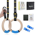 PACEARTH Gymnastics Rings 32mm Wooden Olympic Rings Support 1500lbs Locked Carabiners 9ft Double-Layer Numbered Straps Non-Slip Gym Rings with Foot Straps Door Anchor for Home Gym Full Body Workout - style: 02-1.25" Buckle Rings & Straps Set