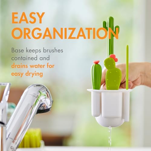Boon Cacti Bottle Cleaning Brush Set - Includes Bottle Brush, Nipple Brush, Detail Brush, and Straw Brush - Baby Bottle Brush Set for Bottle Drying Rack - Baby Essentials - 4 Count - size: 4 Piece Set, style: Cacti Bottle Brush Set