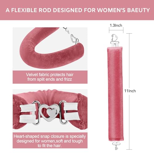 Heatless Curls Overnight Hair Care Set - Jumbo Velvet Hair Curlers | No Heat Hair Rollers for Women, Comfortable Sleep-In Hair Rollers with Satin Scarf, No Heat Damage Curling Rods for All Hair - color: RoseRed-4PCS