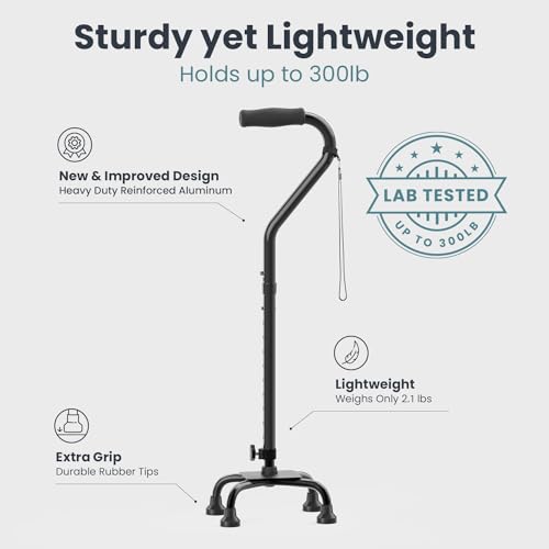 PELEGON Quad Cane (300 lb) - Adjustable Walking Cane with A Large 4 Pronged Base for Extra Balance & Stability, Walking Canes for Seniors, Walking Cane for Men & Women, Walking Sticks - color: Flowers