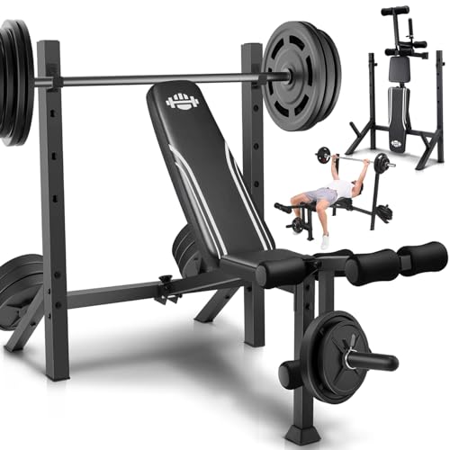OPPSDECOR 900 LBS Weight Bench Set with Squat Rack, Adjustable Bench Press Set with Leg Extension and Leg Curl, Foldable Flat/Incline/Decline Workout Bench for Home Gym