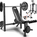 OPPSDECOR 900 LBS Weight Bench Set with Squat Rack, Adjustable Bench Press Set with Leg Extension and Leg Curl, Foldable Flat/Incline/Decline Workout Bench for Home Gym