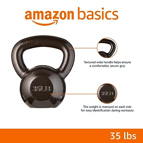 Amazon Basics Cast Iron Kettlebell for Strength Training, Textured Wide Handle, Black