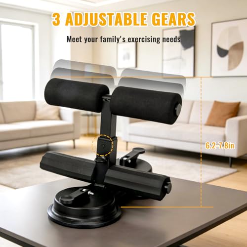 Double Suction Cup Trainer, Sit Up Bar with Three-level Height Adjustment | Abdominal Training Aid with Massage Roller and Drawstring, Ideal for Home Workouts such as Push Ups, Yoga, and Sit Ups