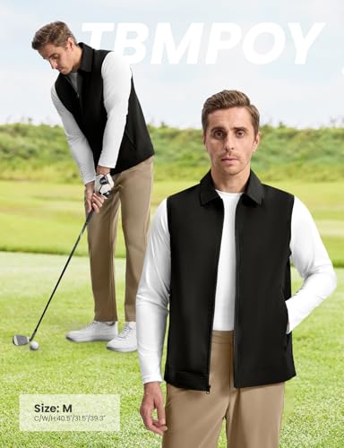 TBMPOY Men's Vest Casual Lightweight Thin Utility 3 Zip Pockets Stylish Sleeveless Jackets Summer Fall Golf Travel Business - color: Black, size: X-Large