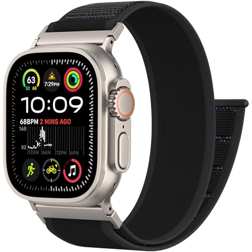 Trail Loop Nylon Sport Band Compatible with Apple Watch Ultra 3 2 Band for Men 49mm 46mm 45mm 44mm 42mm, Rugged Breathable Sport Adjustable Strap for iwatch bands Series 11/10/9/8/7/6/5/4, SE 3 2 1 - color: Black1(Silver)