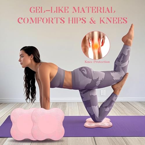 2PC Extra Thick Foam Yoga Knee Pads - Non-Slip Cushion for Knees & Elbows Ideal for Fitness Travel Meditation Kneeling Balance Floor Pilates - color: Pink