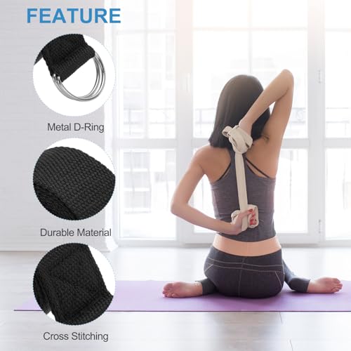 PATIKIL Yoga Strap for Stretching, Cotton Yoga Belt with Adjustable Metal D-Ring Buckle Stretch Band for Fitness Pilates - color: Black