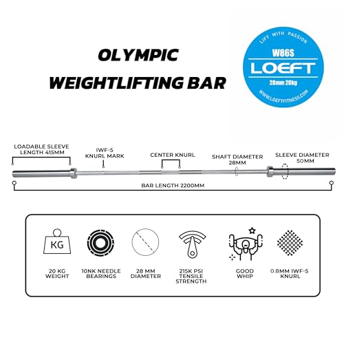 Professional Weightlifting Barbell, Olympic Bar for Weightlifting, 2000lbs Weight Capacity 215K PSI Weight Bar Fit 2"