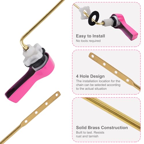 Hibbent Universal Metal Front Mount Toilet Handle Replacement Kit, Pink | Toilet Bowl Flush Handle with Solid Brass Toilet Flush Tank Lever, Stainless Steel Flapper Chains for Most Toilet Tanks - color: Pink, style: Upgraded Front Mount