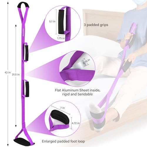43 Inch Long Leg Lifter Strap with Padded Handgrips and Foot Loop,Rigid Leg Lifter for Hip&Knee Replacement Surgery Recovery,Mobility Aids Foot Lifter Easily Get in and Out of Bed,Car,Wheelchair - color: Pink, size: 43 inches