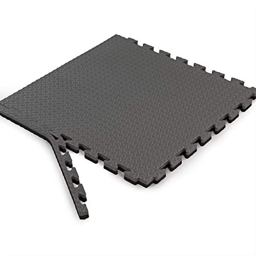 Xspec 1" Extra Thick 48 sq ft Reversible EVA Gym Foam Floor Mat Tiles (24" x 24"), Steel Pattern, 12 pcs, Black & Grey - color: Black