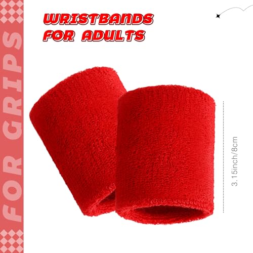 Bememo 24 Pcs Wrist Sweatbands Bulk Sports Wrist Bands for Men Women Breathable Athletic Tennis Wristbands Stretchy Absorbent Cotton Terry for Basketball, Baseball, Gym, Working Out - color: Red