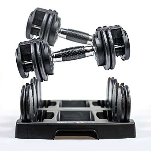 CAP ADJUSTABELL Adjustable Dumbbell Set, Premium Quick Select Adjustable Weights for Strength Training, Singles & Pairs, 12.5 LB, 25 LB & 55 LB, Round & Hex Dumbbells, Multiple Grip Handle Options - size: 12.5 lb - Honeycomb Chrome and Black Handle, style