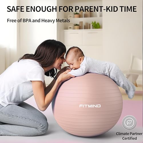 FITMIND_ Extra Thick Exercise Ball Yoga Ball 22in/26in/30in for Workout Pregnancy Stability,Anti-Burst and Slip Resistant Swiss Ball with Pump for Yoga, Pilates, Fitness,Birthing,Physical Therapy - color: pink, size: 18-22in/45-55cm