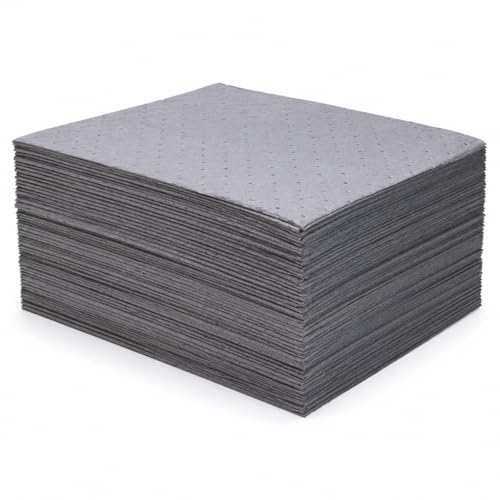 ATERET Medium Weight Universal Oil Water Absorbent Pad, 100 Absorbing Pad, 16 x 18 inch, USA Made - color: Grey, size: Medium Weight -100ct