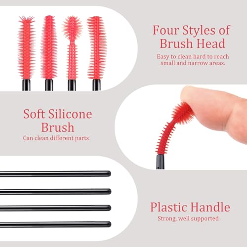 Sewing Machine Cleaning Brushes - 20 PCS Reusable Silicone Dense Bristles Clean Brush for Internal and Spool Area - color: Rose Red