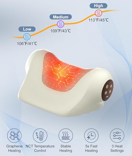 Neck Massager with Heat, Red Light & Vibration Adjustable, Heated Neck Stretcher with 3 Modes, Rechargeable Cervical Traction Device for Pain Relief & Muscle Relaxation, Gift for Women Men - color: Beige