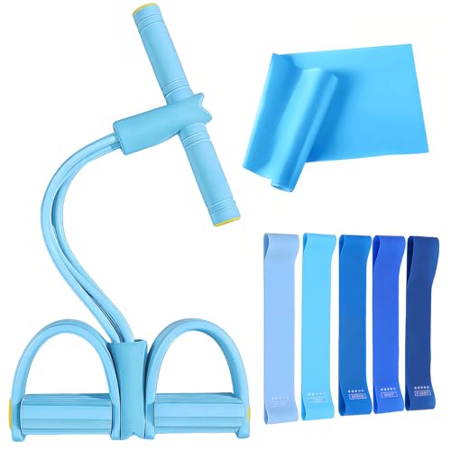 7PCS Resistance Bands Set, 6-Tubes Pedal Resistance Bands with Handles, 5pcs Elastic Workout Band for Physical Therapy, Stretching, Strength Training, Home Gym Equipment for Women Men (Blue) - color: Blue