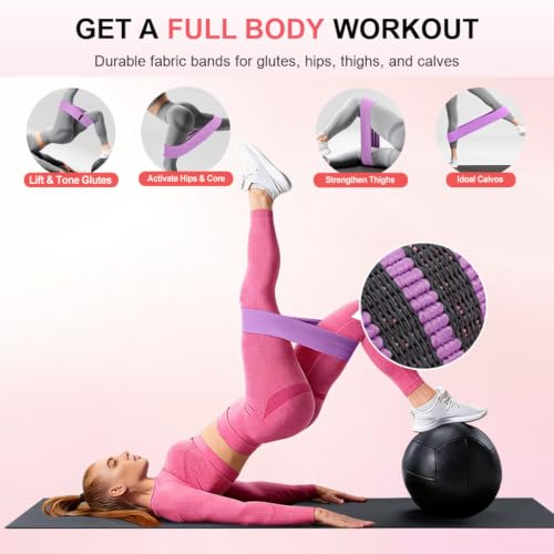 Fabric Resistance Bands for Working Out, Fabric Booty Bands for Legs and Butt with Stretching Strap Included, Non-Slip Glute Bands for Yoga Pilates Home Fitness