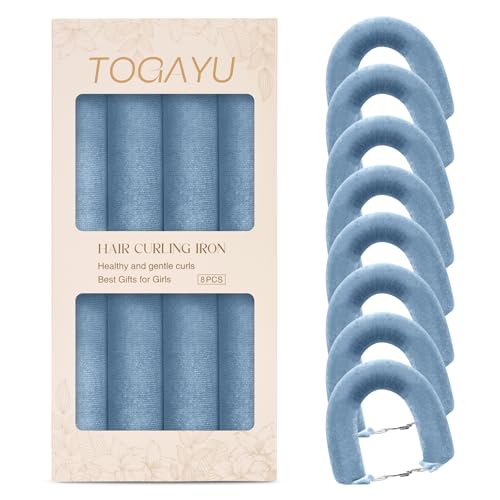 Heatless Curls Overnight Hair Care Set - Jumbo Velvet Hair Curlers | No Heat Hair Rollers for Women, Comfortable Sleep-In Hair Rollers with Satin Scarf, No Heat Damage Curling Rods for All Hair - color: Blue-8PCS