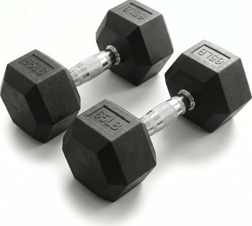 5-100 lb Rubber Hex Dumbbell Set | Heavy-Duty Free Weights for Home Gym Strength Training, Muscle Building & Full Body Workouts, No Rack Included - size: 65 lb, Pair