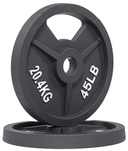 Fitvids 2-Inch Olympic and 1-Inch Standard Cast Iron Weight Plate for Strength Training & Weightlifting, Multiple Weights Available - color: Standard (1-Inch Center), style: 45LB Pair